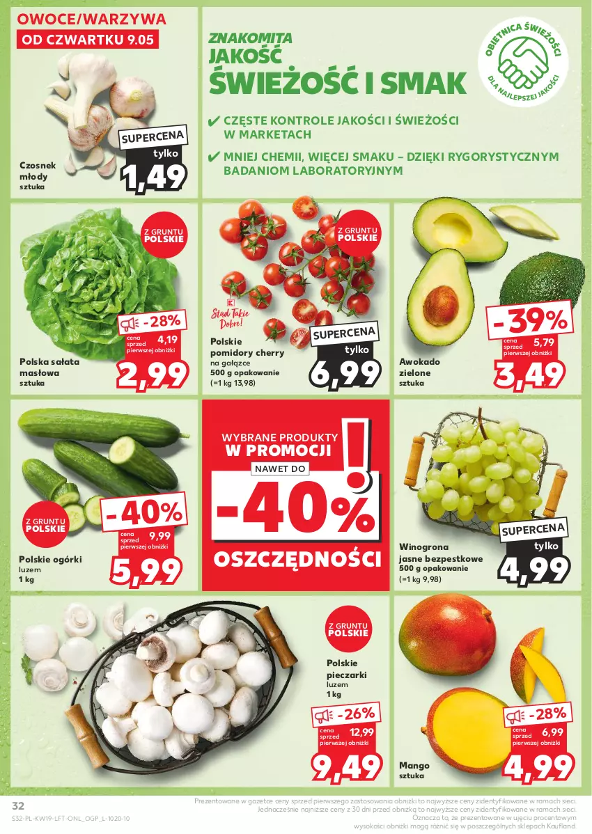 Gazetka promocyjna Kaufland - Gazetka tygodnia - ważna 09.05 do 15.05.2024 - strona 32 - produkty: Czosnek, Danio, Grunt, Mango, Masło, Owoce, Piec, Pomidory, Rama, Sałat, Sałata masłowa, Sok, Warzywa, Wino, Winogrona