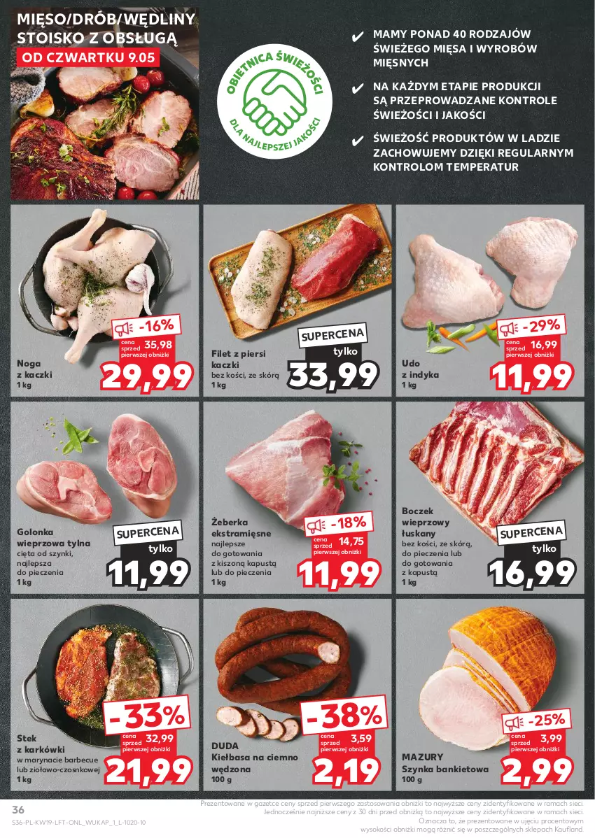 Gazetka promocyjna Kaufland - Gazetka tygodnia - ważna 09.05 do 15.05.2024 - strona 36 - produkty: Boczek, Boczek wieprzowy, Drób, Duda, Filet z piersi kaczki, Golonka wieprzowa, Kapustą, Kiełbasa, Mięso, Noga z kaczki, Piec, Rama, Sok, Stek, Szynka