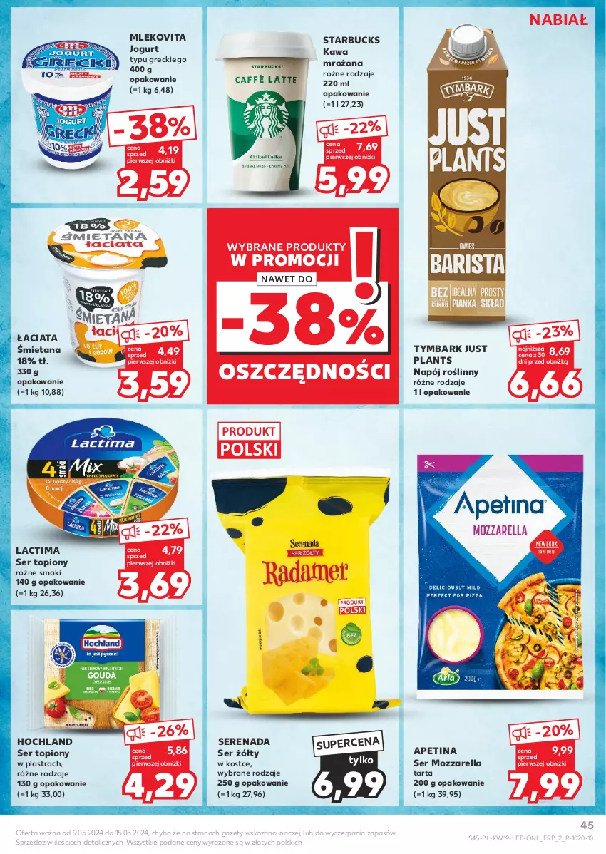 Gazetka promocyjna Kaufland - Gazetka tygodnia - ważna 09.05 do 15.05.2024 - strona 45 - produkty: Hochland, Jogurt, Kawa, Mleko, Mlekovita, Mozzarella, Napój, Napój roślinny, Ser, Ser topiony, Tarta, Top, Tymbark