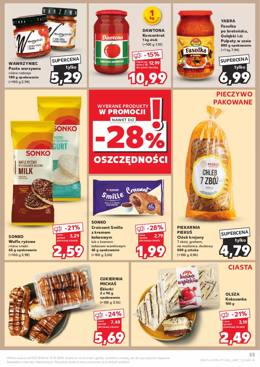 Gazetka promocyjna Kaufland - Gazetka tygodnia - ważna 09.05 do 15.05.2024 - strona 53 - produkty: Chleb, Croissant, Cukier, Dawtona, Fa, Gra, Kakao, Kokos, Pasta warzywna, Piec, Pieczywo, Pulpety, Ryż, Sonko, Sos, Wafle