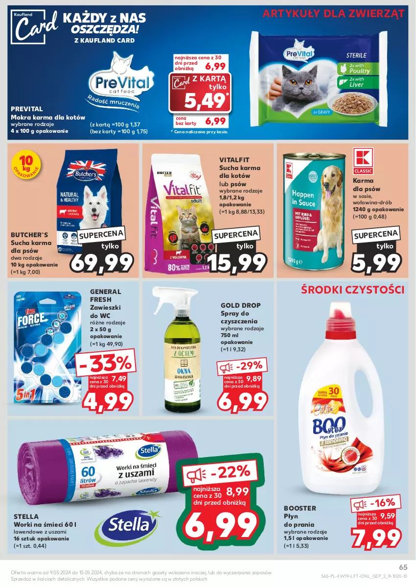 Gazetka promocyjna Kaufland - Gazetka tygodnia - ważna 09.05 do 15.05.2024 - strona 65 - produkty: Booster, Drób, Mokra karma, Płyn do prania, Sos, Spray do czyszczenia, Sucha karma, Wołowina, Worki na śmiec, Worki na śmieci, Zawieszki