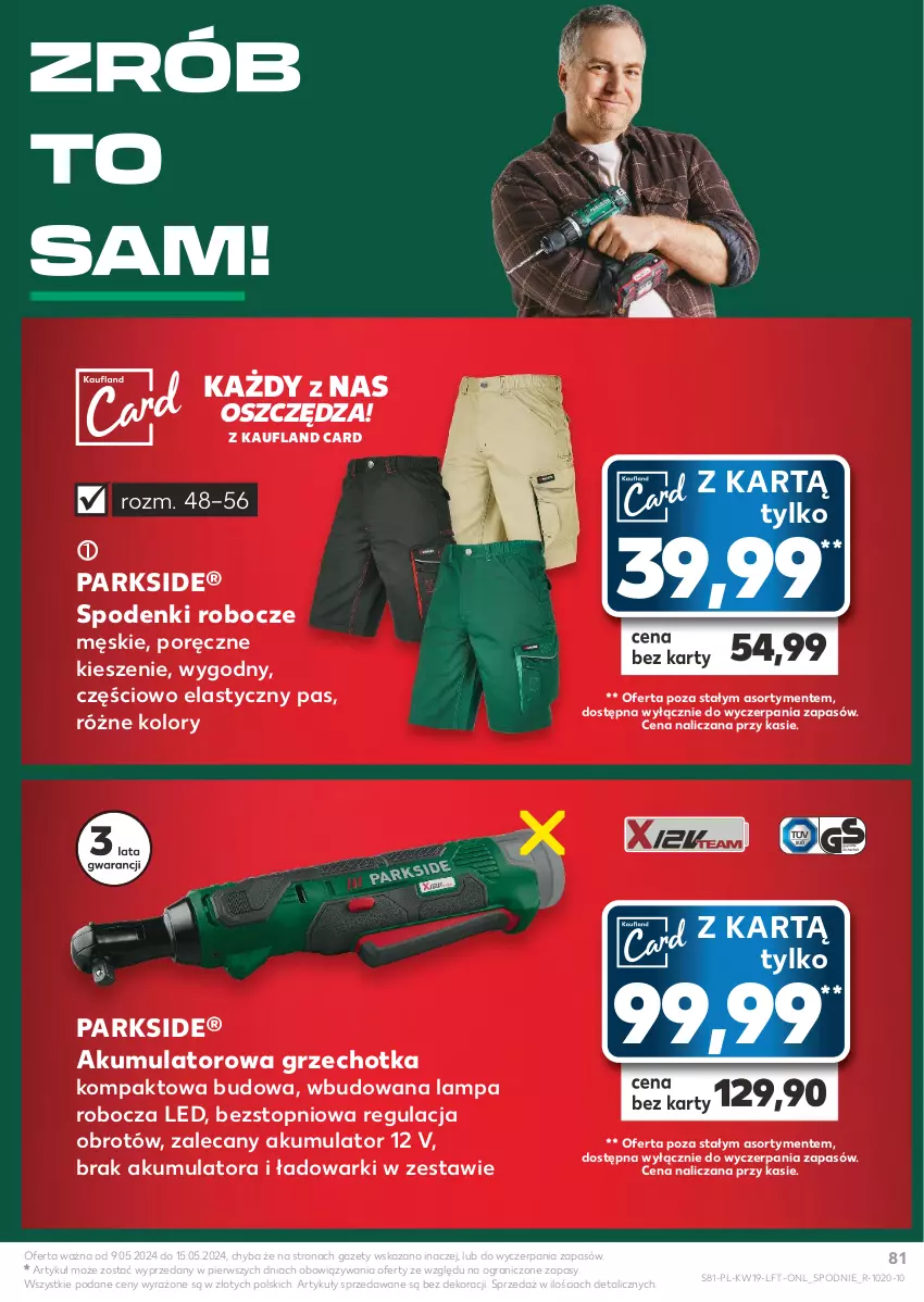 Gazetka promocyjna Kaufland - Gazetka tygodnia - ważna 09.05 do 15.05.2024 - strona 81 - produkty: Akumulator, Gra, Lampa, Lampa robocza LED, Parkside, Por, Spodnie, Top