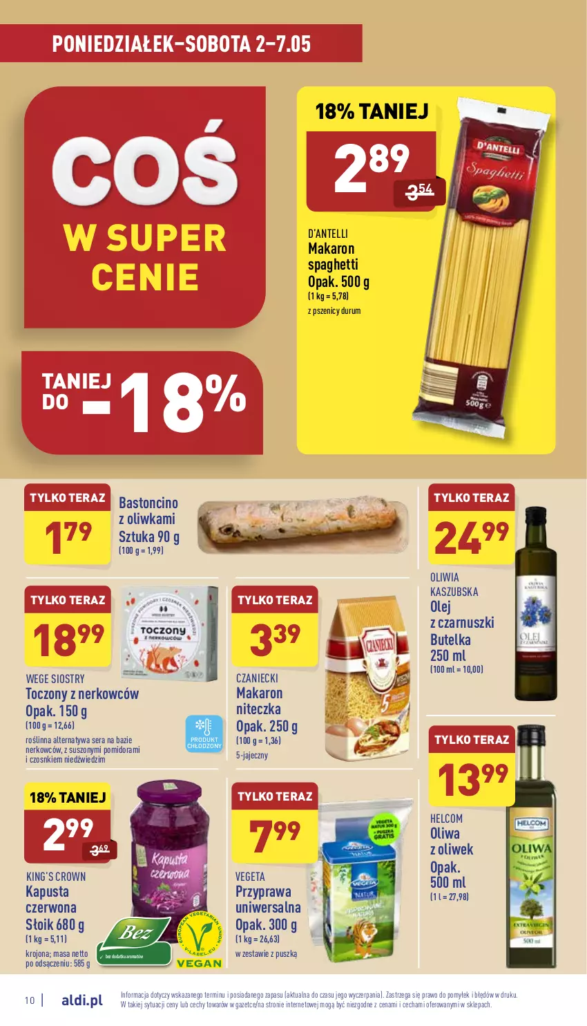 Gazetka promocyjna Aldi - Katalog spożywczy - ważna 02.05 do 07.05.2022 - strona 10 - produkty: HELCOM, King’s Crown, Makaron, Olej, Olej z czarnuszki, Oliwa z oliwek, Przyprawa uniwersalna, Rum, Ser, Spaghetti, Tera, Vegeta