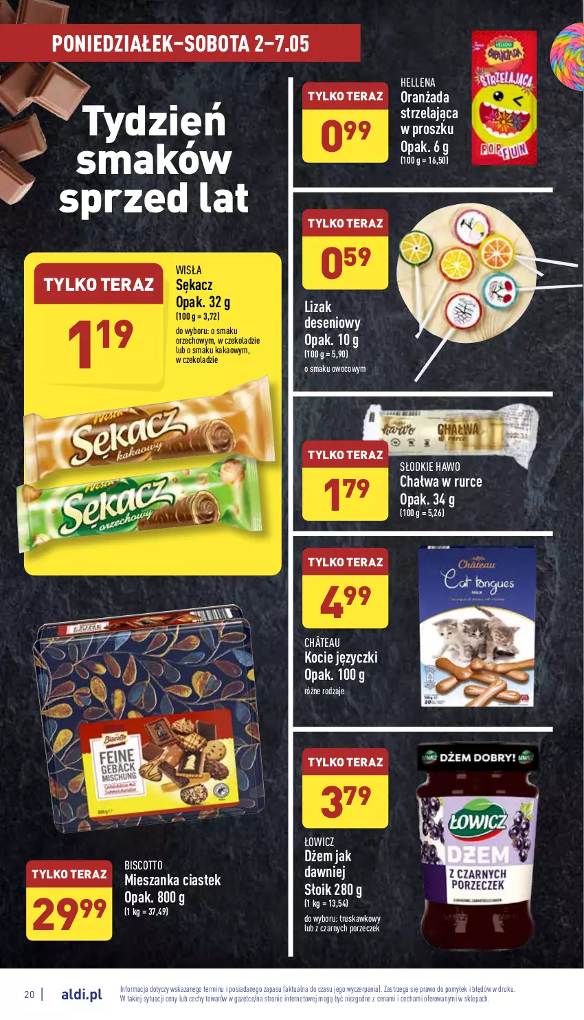 Gazetka promocyjna Aldi - Katalog spożywczy - ważna 02.05 do 07.05.2022 - strona 20 - produkty: Chałwa, Dżem, Hellena, Kakao, Koc, Oranżada, Por, Sękacz, Stek, Tera