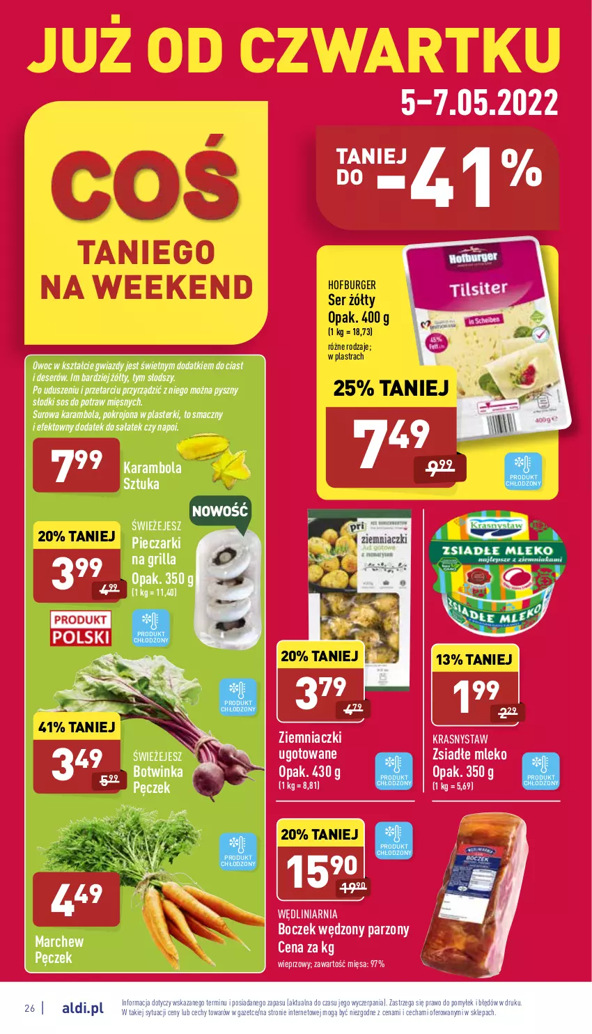 Gazetka promocyjna Aldi - Katalog spożywczy - ważna 02.05 do 07.05.2022 - strona 26 - produkty: Boczek, Burger, Deser, Grill, Hofburger, Inka, Mleko, Piec, Plasterki, Sałat, Ser, Sos