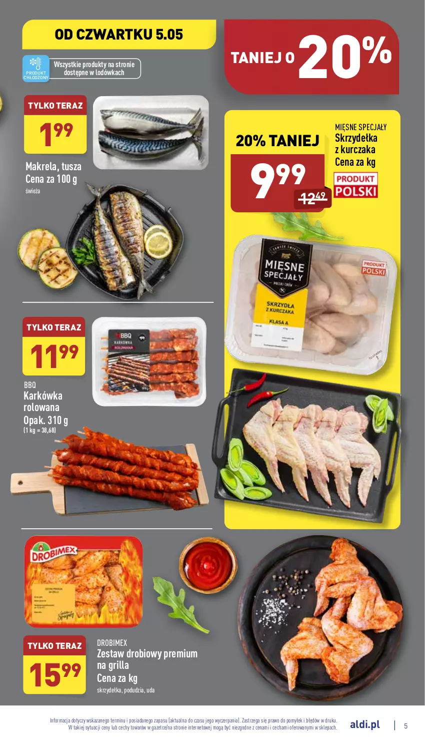 Gazetka promocyjna Aldi - Katalog spożywczy - ważna 02.05 do 07.05.2022 - strona 5 - produkty: Drobimex, Grill, Kurczak, Lodówka, Mięsne specjały, Skrzydełka z kurczaka, Tera, Tusz