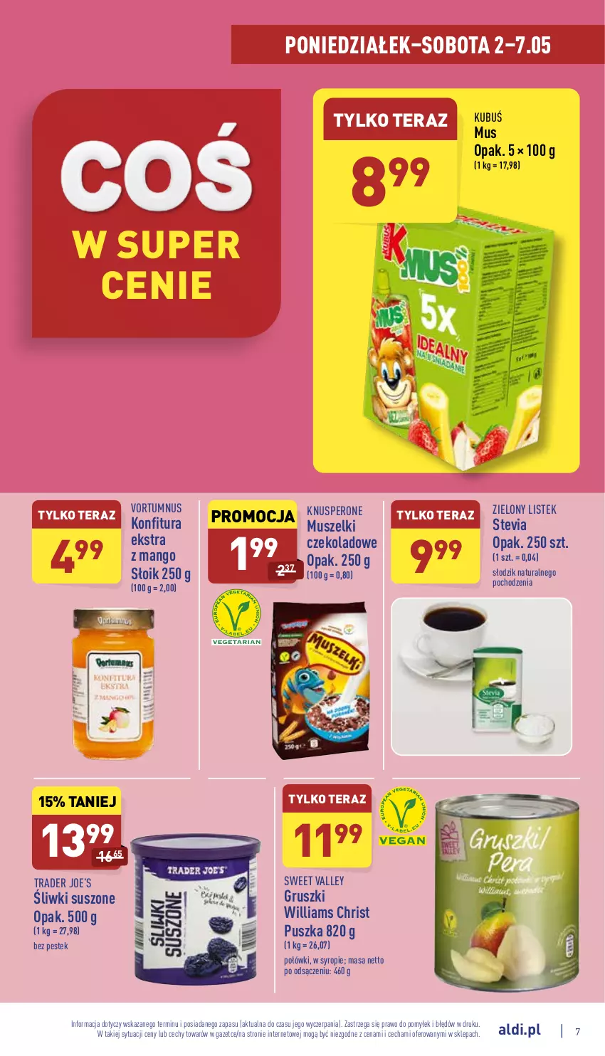 Gazetka promocyjna Aldi - Katalog spożywczy - ważna 02.05 do 07.05.2022 - strona 7 - produkty: Gruszki, Iams, Konfitura, Kubuś, Mango, Mus, Stek, Syrop, Tera