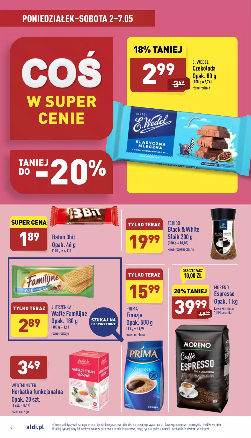 Gazetka promocyjna Aldi - Katalog spożywczy - ważna 02.05 do 07.05.2022 - strona 8 - produkty: Baton, Czekolada, E. Wedel, Fa, Jutrzenka, Kawa, Kawa mielona, Kawa rozpuszczalna, Kawa ziarnista, Lack, Prima, Tchibo, Tera, Wafle