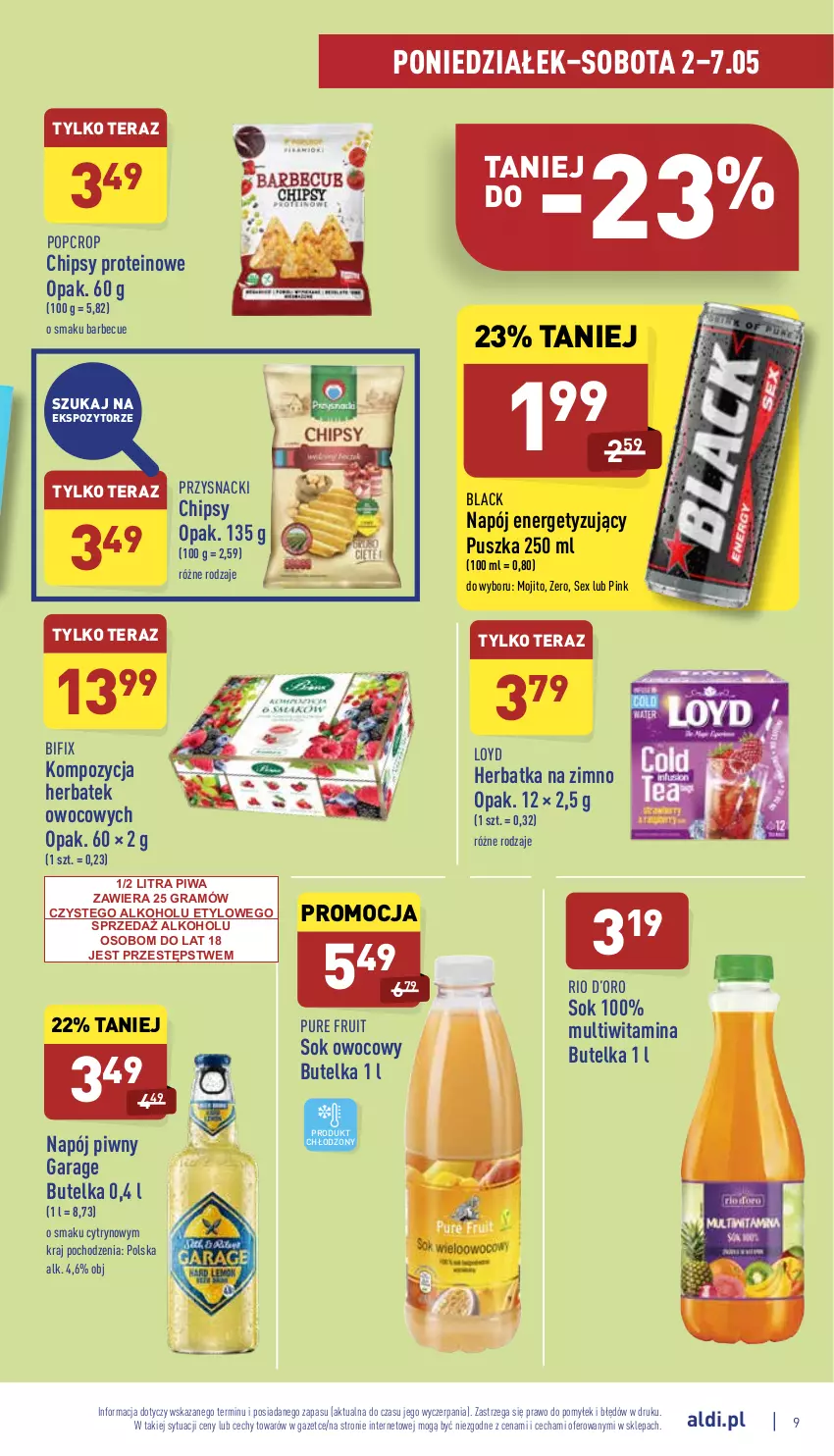 Gazetka promocyjna Aldi - Katalog spożywczy - ważna 02.05 do 07.05.2022 - strona 9 - produkty: Chipsy, Gra, Lack, Loyd, Napój, Piwa, Przysnacki, Pur, Sok, Tera