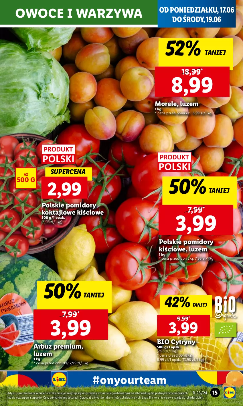 Gazetka promocyjna Lidl - GAZETKA - ważna 17.06 do 19.06.2024 - strona 17 - produkty: Arbuz, Cytryny, Owoce, Pomidory, Warzywa