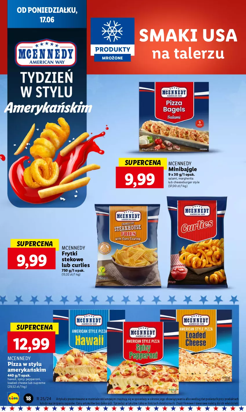 Gazetka promocyjna Lidl - GAZETKA - ważna 17.06 do 19.06.2024 - strona 20 - produkty: Bajgle, Burger, Frytki, Pizza, Produkty mrożone, Salami, Stek, Talerz