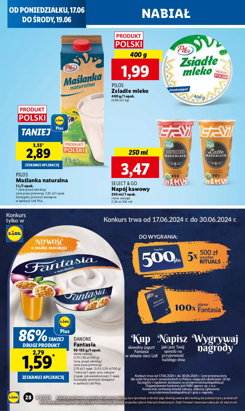 Gazetka promocyjna Lidl - GAZETKA - ważna 17.06 do 19.06.2024 - strona 30 - produkty: Danone, Danone Fantasia, Fa, Fanta, Maślanka, Mleko, Napój, Pilos