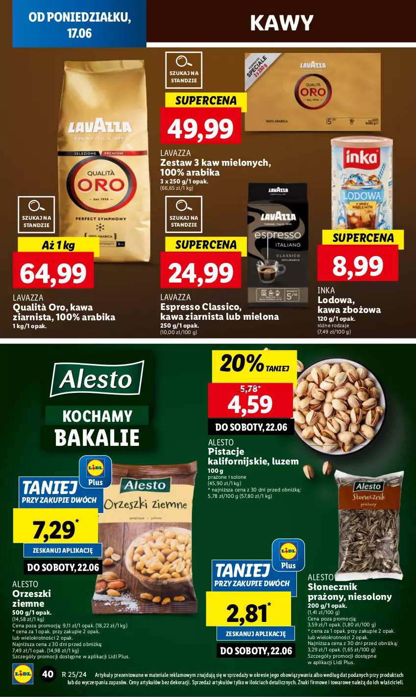 Gazetka promocyjna Lidl - GAZETKA - ważna 17.06 do 19.06.2024 - strona 42 - produkty: Inka, Kawa, Kawa zbożowa, Kawa ziarnista, Koc, Lavazza, Orzeszki, Orzeszki ziemne, Pistacje, Słonecznik prażony