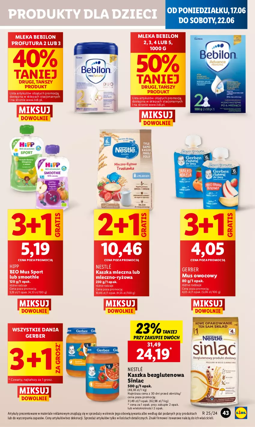 Gazetka promocyjna Lidl - GAZETKA - ważna 17.06 do 19.06.2024 - strona 47 - produkty: BEBILON, Dzieci, Gerber, Gra, HiPP, Hipp Bio, Mus, Nestlé, Por, Ryż, Sinlac, Smoothie, Sport