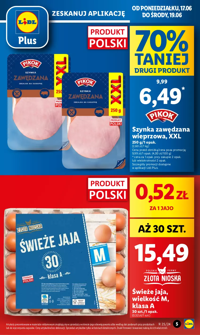 Gazetka promocyjna Lidl - GAZETKA - ważna 17.06 do 19.06.2024 - strona 5 - produkty: Jaja, Szynka