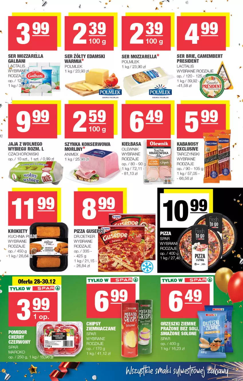 Gazetka promocyjna Spar - Spar-Mini - ważna 26.12.2023 do 05.01.2024 - strona 3 - produkty: Brie, Camembert, Chipsy, Edam, Galbani, Jaja, Kabanos, Kiełbasa, Krokiety, Kuchnia, Morliny, Mozzarella, Olewnik, POLMLEK, Ser, Szynka, Szynka konserwowa, Tarczyński