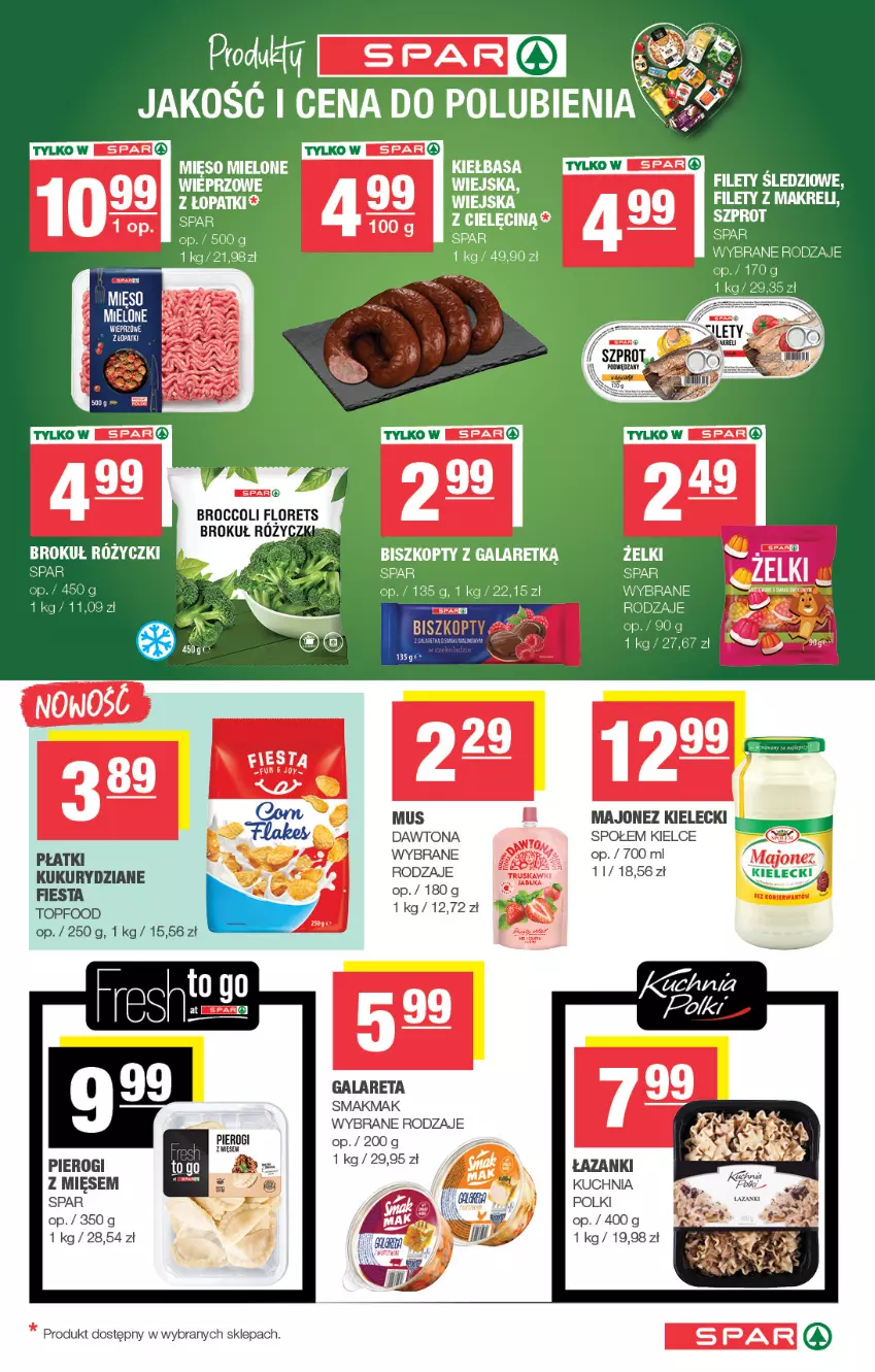 Gazetka promocyjna Spar - Spar - ważna 19.10 do 29.10.2025 - strona 5 - produkty: Biszkopty, Dawtona, Gala, Kuchnia, Majonez, Mięso, Mięso mielone, Mus, Pierogi, Szprot, Top