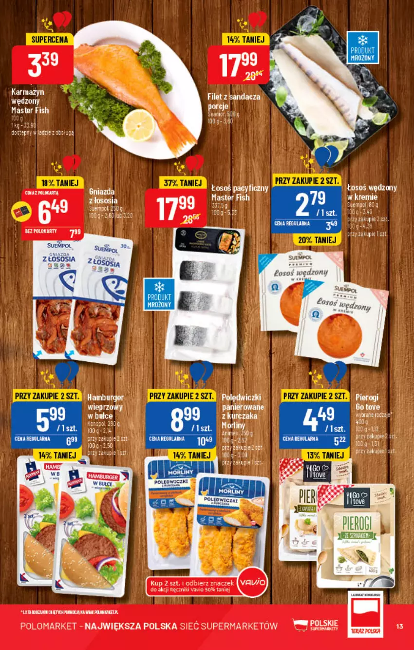 Gazetka promocyjna PoloMarket - Gazetka pomocyjna - ważna 06.07 do 12.07.2022 - strona 13 - produkty: Burger, Filet z sandacza, Hamburger, Kurczak, Ręcznik, Sandacz, Sos