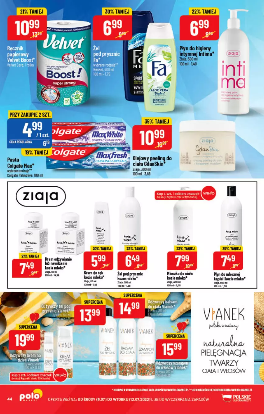 Gazetka promocyjna PoloMarket - Gazetka pomocyjna - ważna 06.07 do 12.07.2022 - strona 44 - produkty: Aloe vera, Bell, Bella, Colgate, Fa, Gra, LG, Mleko, Peeling, Ziaja