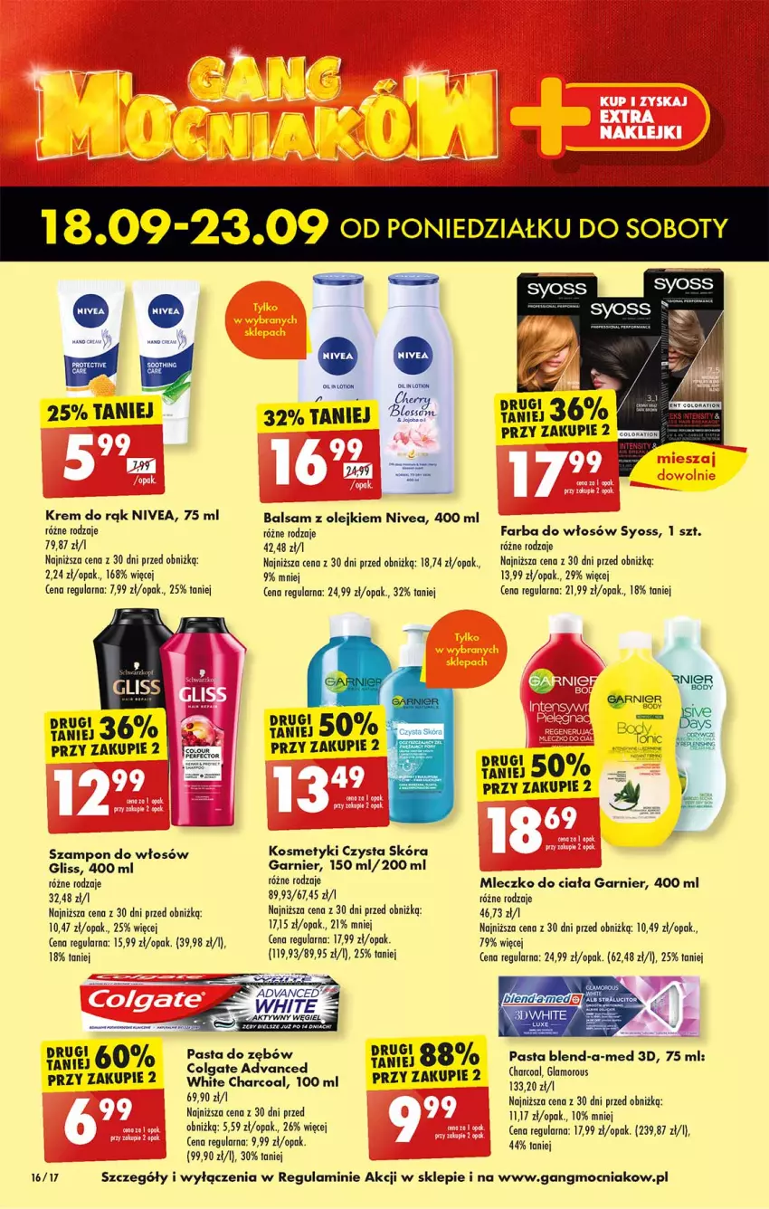 Gazetka promocyjna Biedronka - Od poniedzialku - ważna 18.09 do 23.09.2023 - strona 16 - produkty: Blend-a-Med, Colgate, Fa, Farba do włosów, Garnier, LG, Mleczko, Mleczko do ciała, Nivea, Olej, Pasta do zębów, Syoss, Szampon