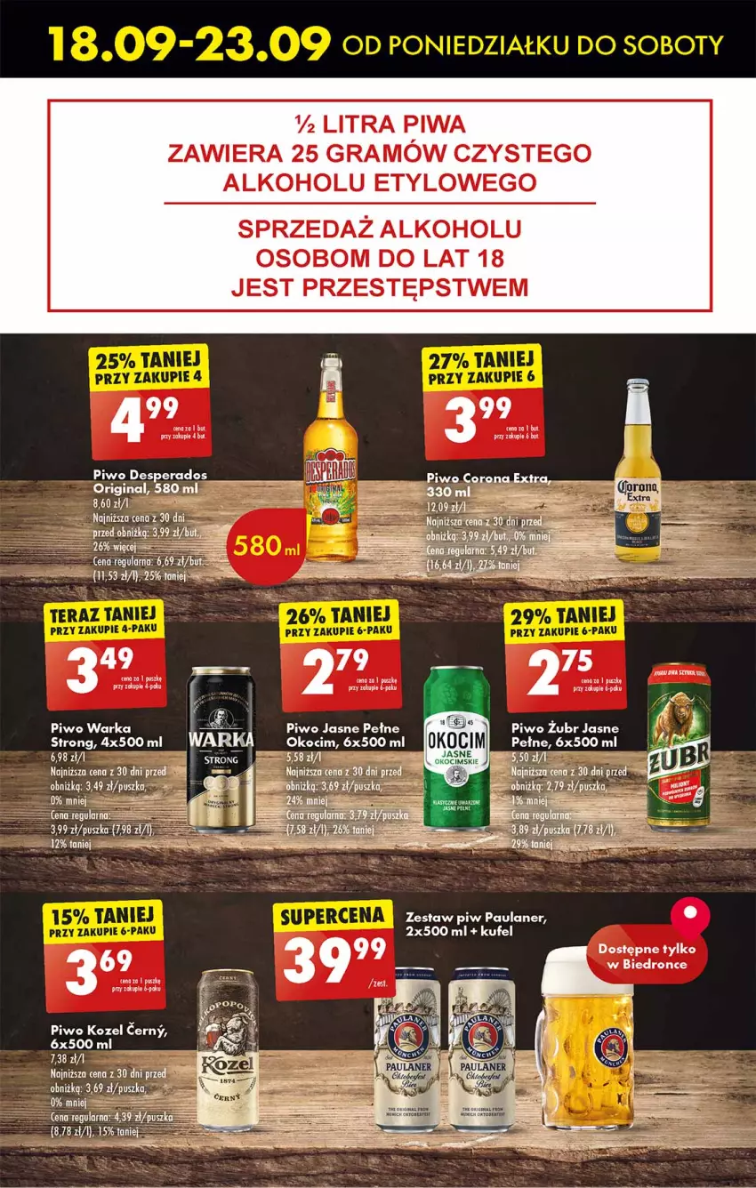 Gazetka promocyjna Biedronka - Od poniedzialku - ważna 18.09 do 23.09.2023 - strona 39 - produkty: Desperados, Dron, Fa, Gin, Gra, Koc, Kozel, Okocim, Piwa, Piwo, Piwo jasne, Por, Pur, Wałek, Warka