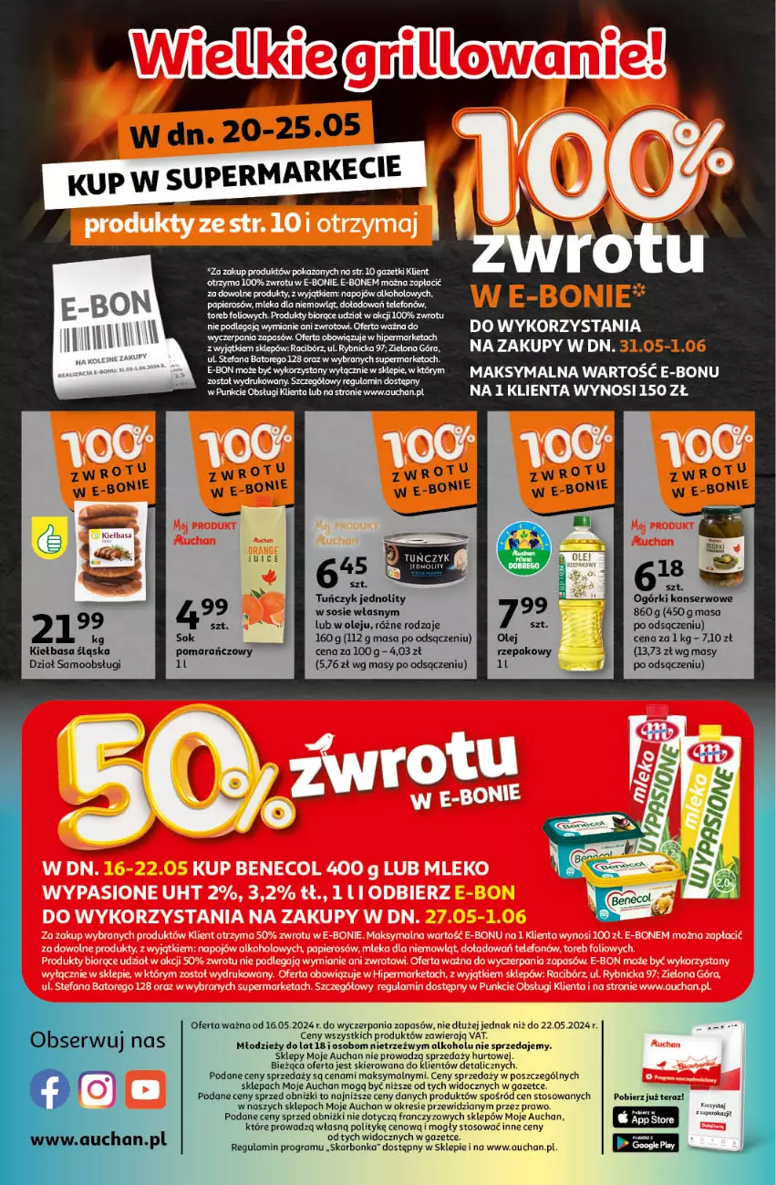 Gazetka promocyjna Auchan - Gazetka Koszyk Oszczędności Auchan Moje Auchan - ważna 16.05 do 22.05.2024 - strona 10 - produkty: Fa, Gra, Kiełbasa, Kiełbasa śląska, Olej, Papier, Ser, Sos, Telefon, Tera, Tuńczyk