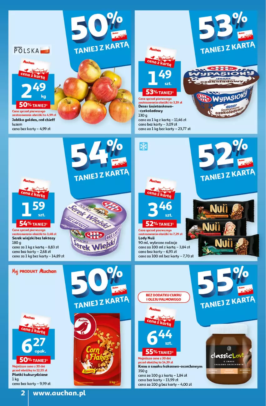 Gazetka promocyjna Auchan - Gazetka Koszyk Oszczędności Auchan Moje Auchan - ważna 16.05 do 22.05.2024 - strona 2 - produkty: Deser, Jabłka, K2, Kakao, Lack, Lody, Olej, Ser, Serek, Serek wiejski