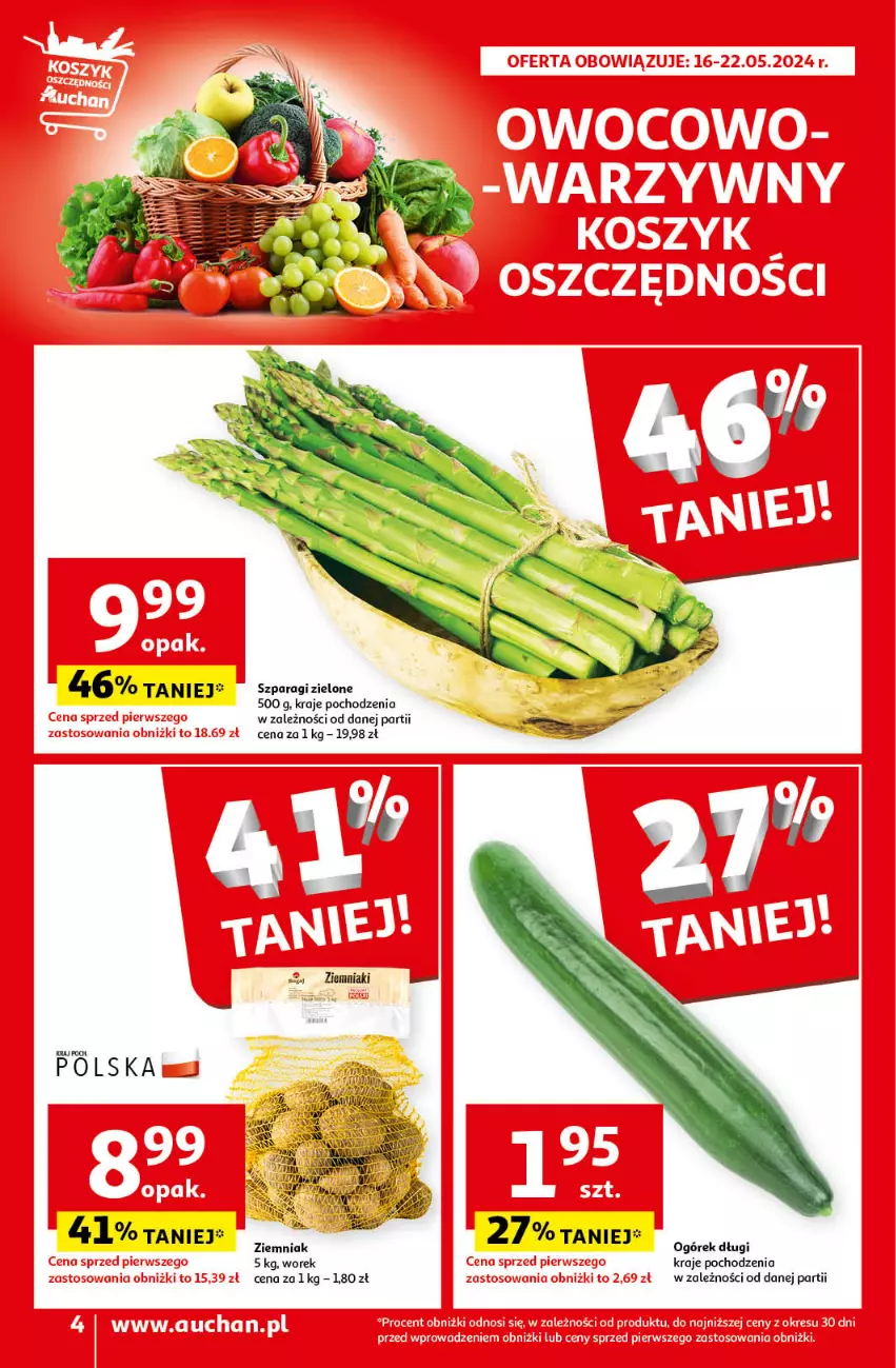 Gazetka promocyjna Auchan - Gazetka Koszyk Oszczędności Auchan Moje Auchan - ważna 16.05 do 22.05.2024 - strona 4 - produkty: Ogórek, Ziemniaki