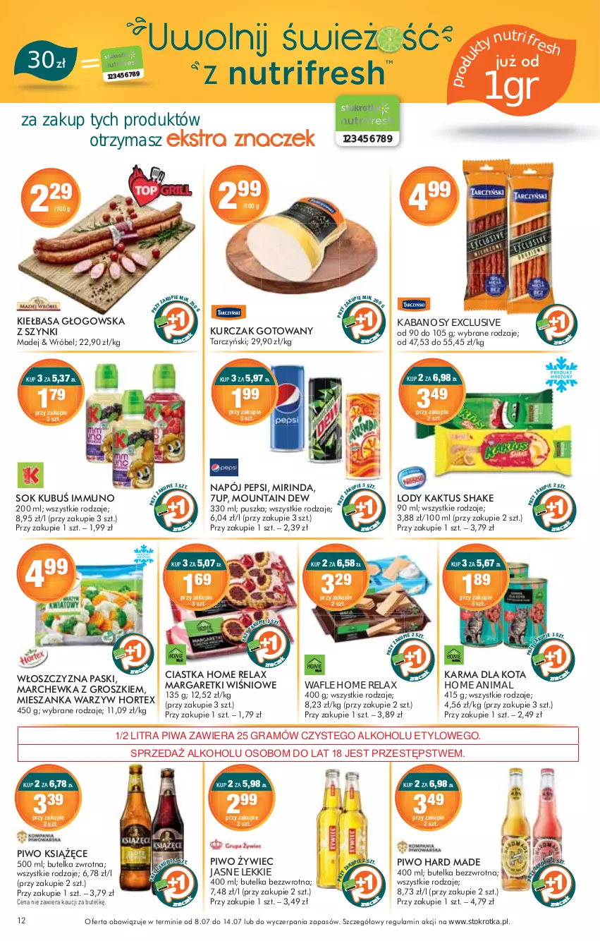 Gazetka promocyjna Stokrotka - Supermarket - ważna 08.07 do 14.07.2021 - strona 12 - produkty: Gra, Kabanos, Piwa, Wafle