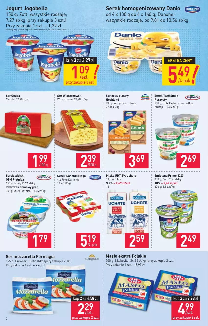 Gazetka promocyjna Stokrotka - Supermarket - ważna 08.07 do 14.07.2021 - strona 2 - produkty: Bell, Bella, Danio, Danone, Danonki, Gouda, Gra, Hochland, Jogobella, Jogurt, Masło, Mleko, Mlekovita, Mozzarella, Piątnica, POLMLEK, Ser, Serek, Serek homogenizowany, Serek wiejski, Twój Smak, Włoszczowski, Zott