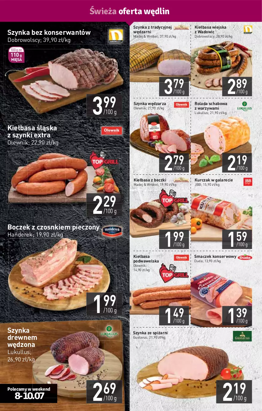 Gazetka promocyjna Stokrotka - Supermarket - ważna 08.07 do 14.07.2021 - strona 4 - produkty: Boczek, Duda, Gala, HP, Kiełbasa, Kiełbasa podwawelska, Kiełbasa śląska, Kiełbasa wiejska, Kurczak, Olewnik, Piec, Rolada, Ser, Szynka, Warzywa, Wawel