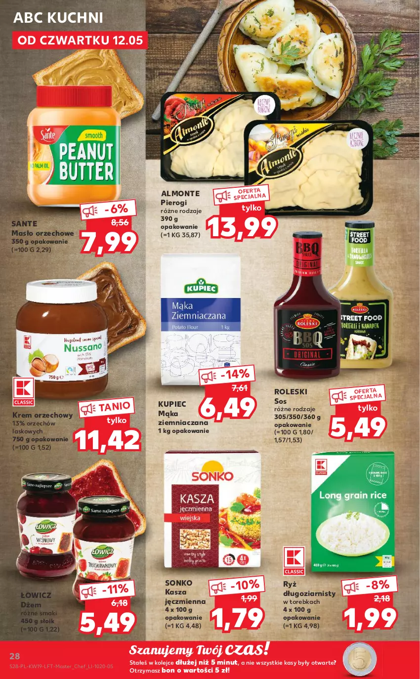 Gazetka promocyjna Kaufland - OFERTA TYGODNIA - ważna 12.05 do 18.05.2022 - strona 28 - produkty: Dżem, Kasza, Kasza jęczmienna, Krem orzechowy, Kupiec, Mąka, Masło, Masło orzechowe, Monte, Olej, Piec, Pierogi, Ryż, Sante, Sonko, Sos, Torebka