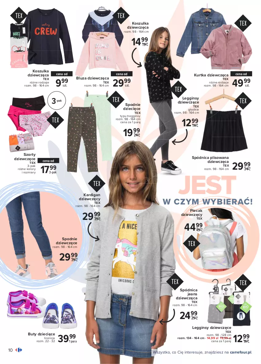 Gazetka promocyjna Carrefour - Gazetka Jest wiosna! - ważna 15.03 do 28.03.2021 - strona 10 - produkty: Bluza, Buty, Dzieci, Gin, Kardigan, Kosz, Koszulka, Kurtka, Legginsy, Plecak, Spódnica, Spodnie, Szorty