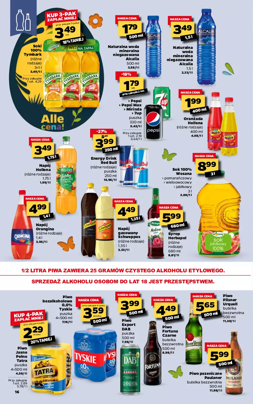 Gazetka promocyjna Netto - Gazetka spożywcza - ważna 22.03 do 28.03.2021 - strona 16 - produkty: 7up, Fortuna, Gin, Gra, Hellena, Herbapol, Mirinda, Napój, Napój gazowany, Oranżada, Pepsi, Pepsi max, Pilsner Urquell, Piwa, Piwo, Piwo jasne, Por, Red Bull, Schweppes, Sok, Syrop, Tatra, Tymbark, Tyskie, Woda, Woda mineralna, Wosana