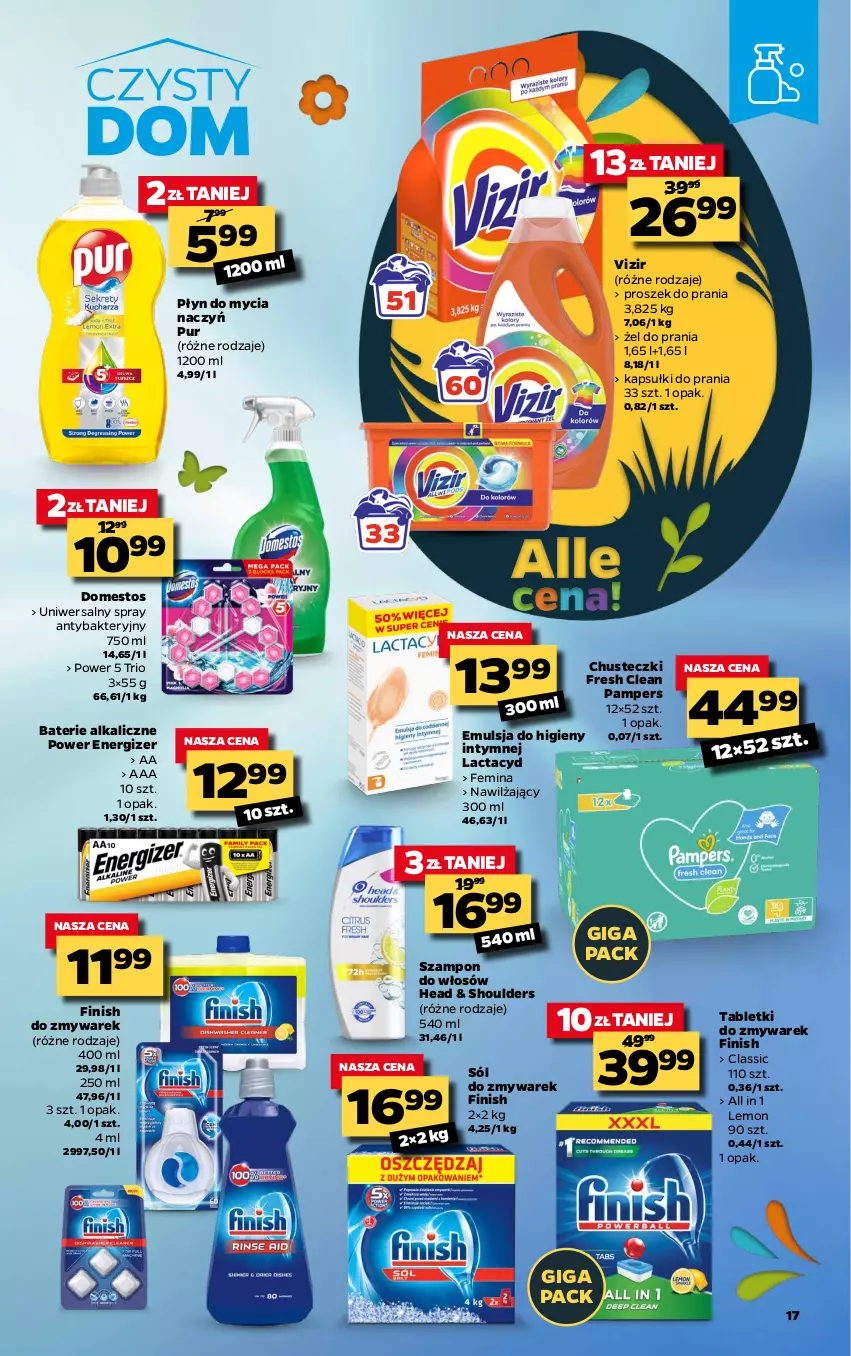 Gazetka promocyjna Netto - Gazetka spożywcza - ważna 22.03 do 28.03.2021 - strona 17 - produkty: Baterie alkaliczne, Chusteczki, Do mycia naczyń, Domestos, Emulsja, Energizer, Finish, Kapsułki do prania, Lactacyd, Pampers, Płyn do mycia, Płyn do mycia naczyń, Proszek do prania, Pur, Sól, Szampon, Tablet, Vizir