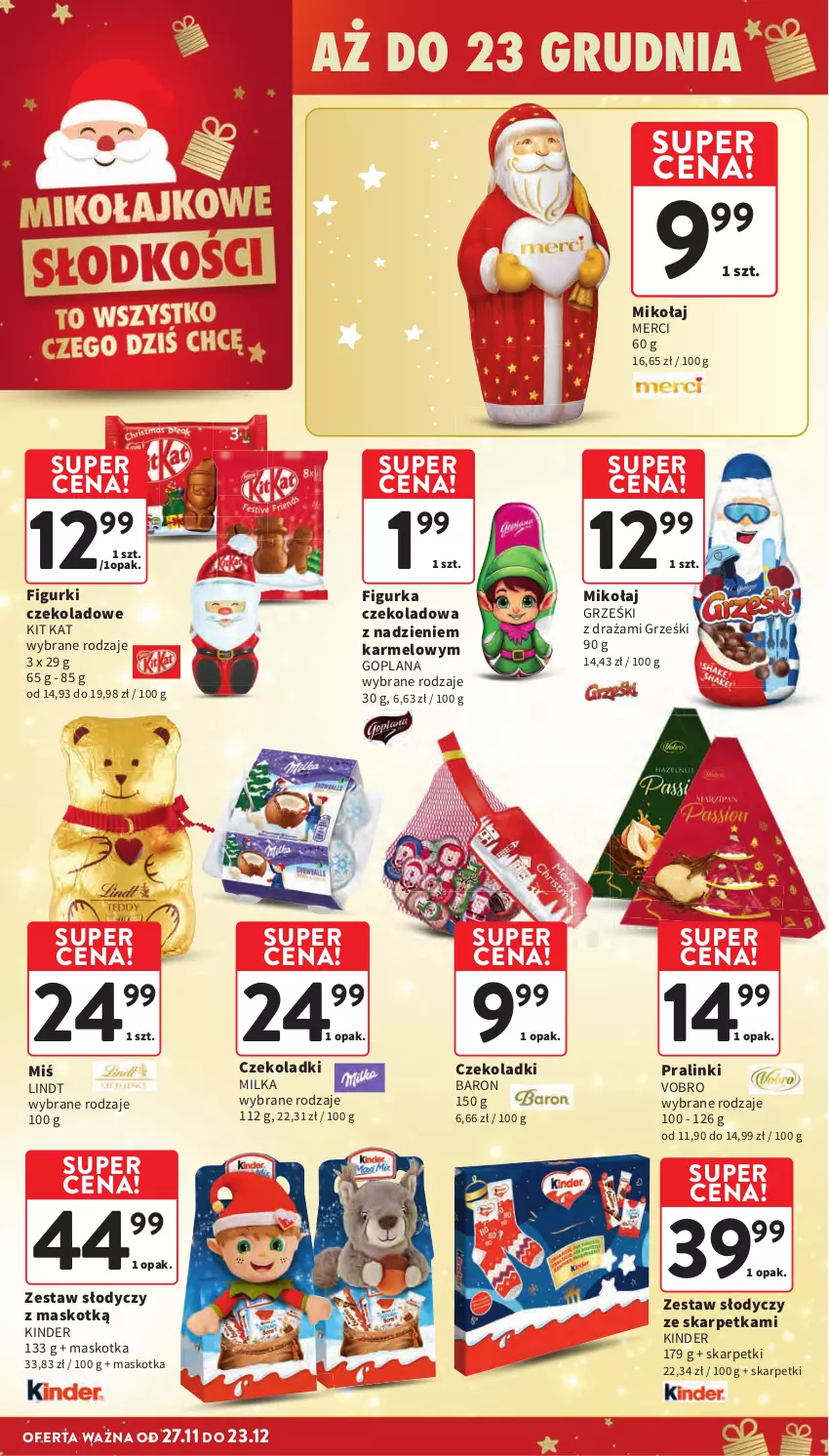 Gazetka promocyjna Intermarche - Gazetka Intermarche - ważna 27.11 do 03.12.2025 - strona 13 - produkty: Goplana, Grześki, Karp, Kinder, Kit Kat, LANA, Lindt, Merci, Milka, Skarpetki