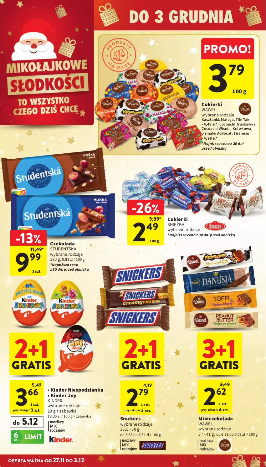 Gazetka promocyjna Intermarche - Gazetka Intermarche - ważna 27.11 do 03.12.2025 - strona 15 - produkty: Cukier, Cukierki, Czekolada, Gra, Kinder, Snickers, Wawel, Zabawka
