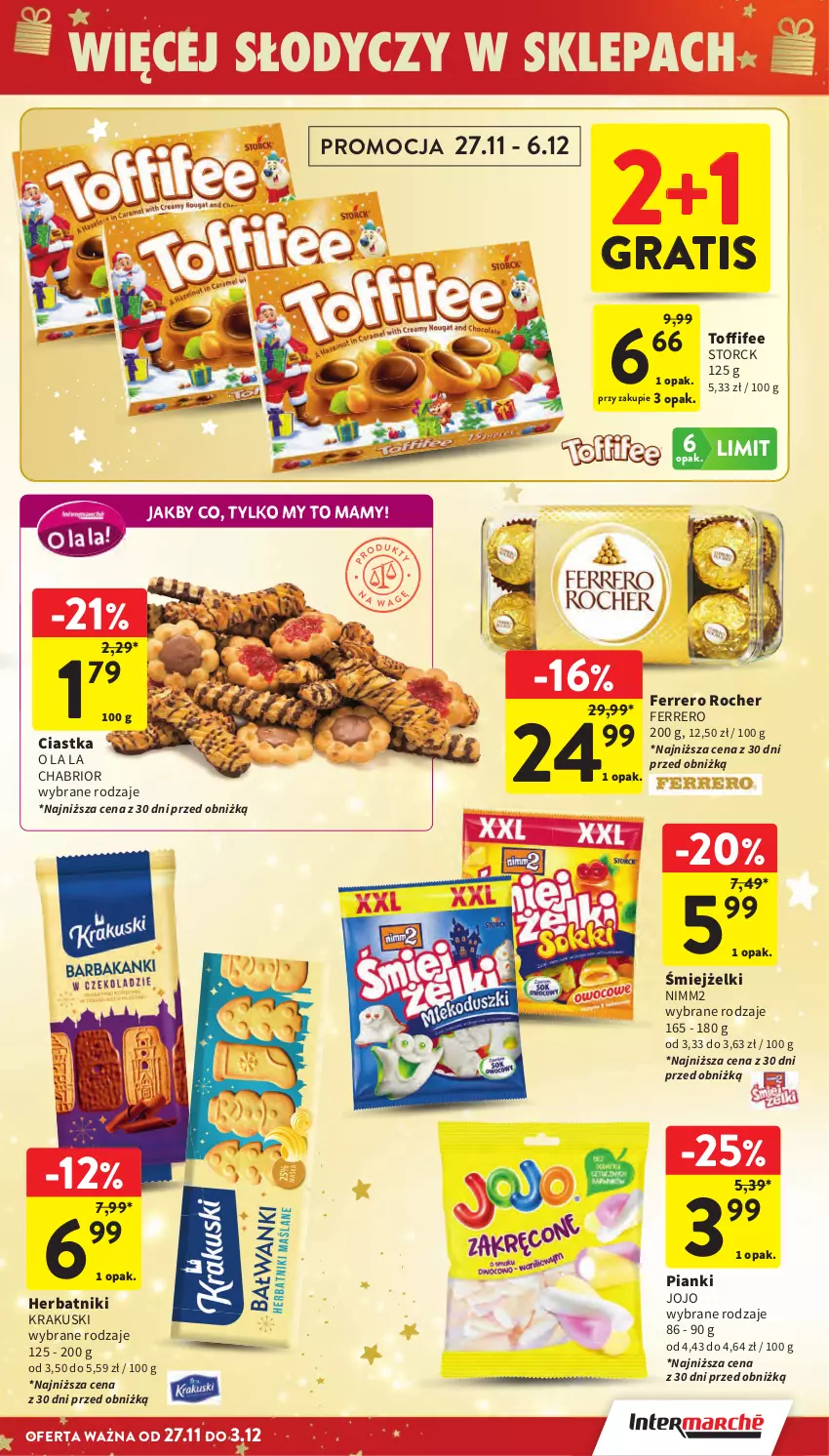 Gazetka promocyjna Intermarche - Gazetka Intermarche - ważna 27.11 do 03.12.2025 - strona 16 - produkty: Chabrior, Ciastka, Ferrero, Ferrero Rocher, Gra, Herbatniki, Krakus, Krakuski, Nimm2