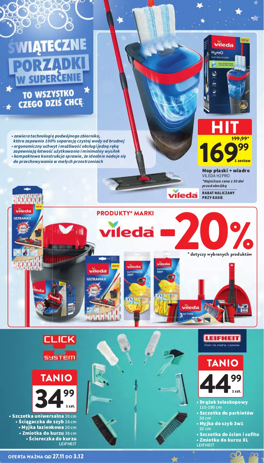 Gazetka promocyjna Intermarche - Gazetka Intermarche - ważna 27.11 do 03.12.2025 - strona 21 - produkty: Mop, Odkurzacz, Por, Szczotka, Teleskop, Vileda, Wiadro