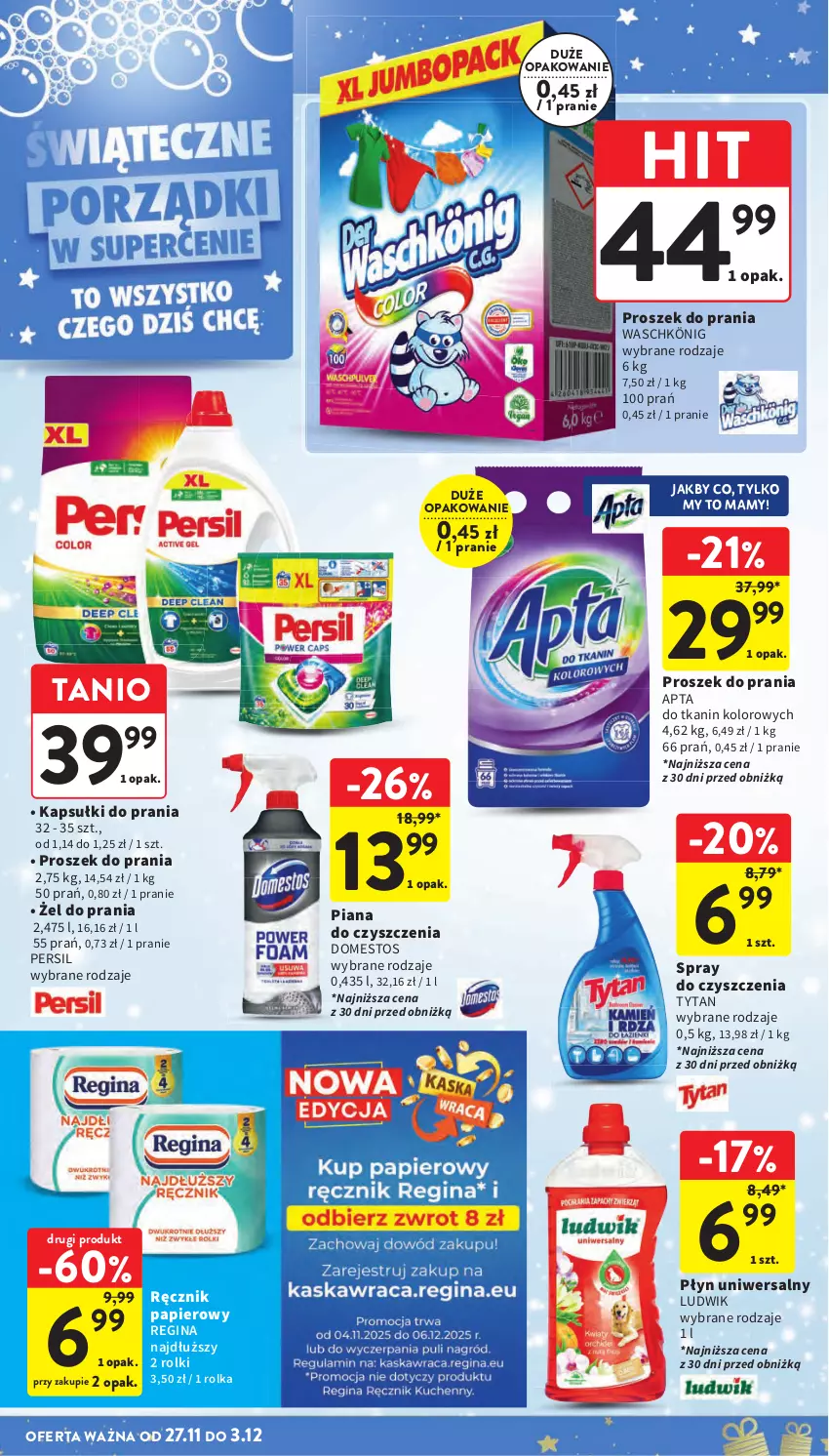 Gazetka promocyjna Intermarche - Gazetka Intermarche - ważna 27.11 do 03.12.2025 - strona 23 - produkty: Domestos, Gin, Kapsułki do prania, König, Ludwik, Papier, Persil, Proszek do prania, Ręcznik, Rolki, Spray do czyszczenia, Tytan