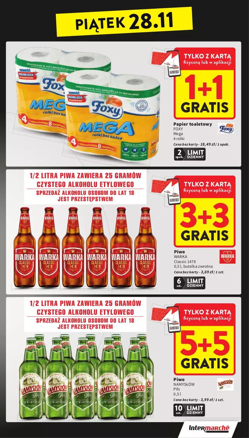 Gazetka promocyjna Intermarche - Gazetka Intermarche - ważna 27.11 do 03.12.2025 - strona 4 - produkty: Foxy, Gra, Namysłów, Papier, Papier toaletowy, Piwa, Piwo, Rolki, Warka
