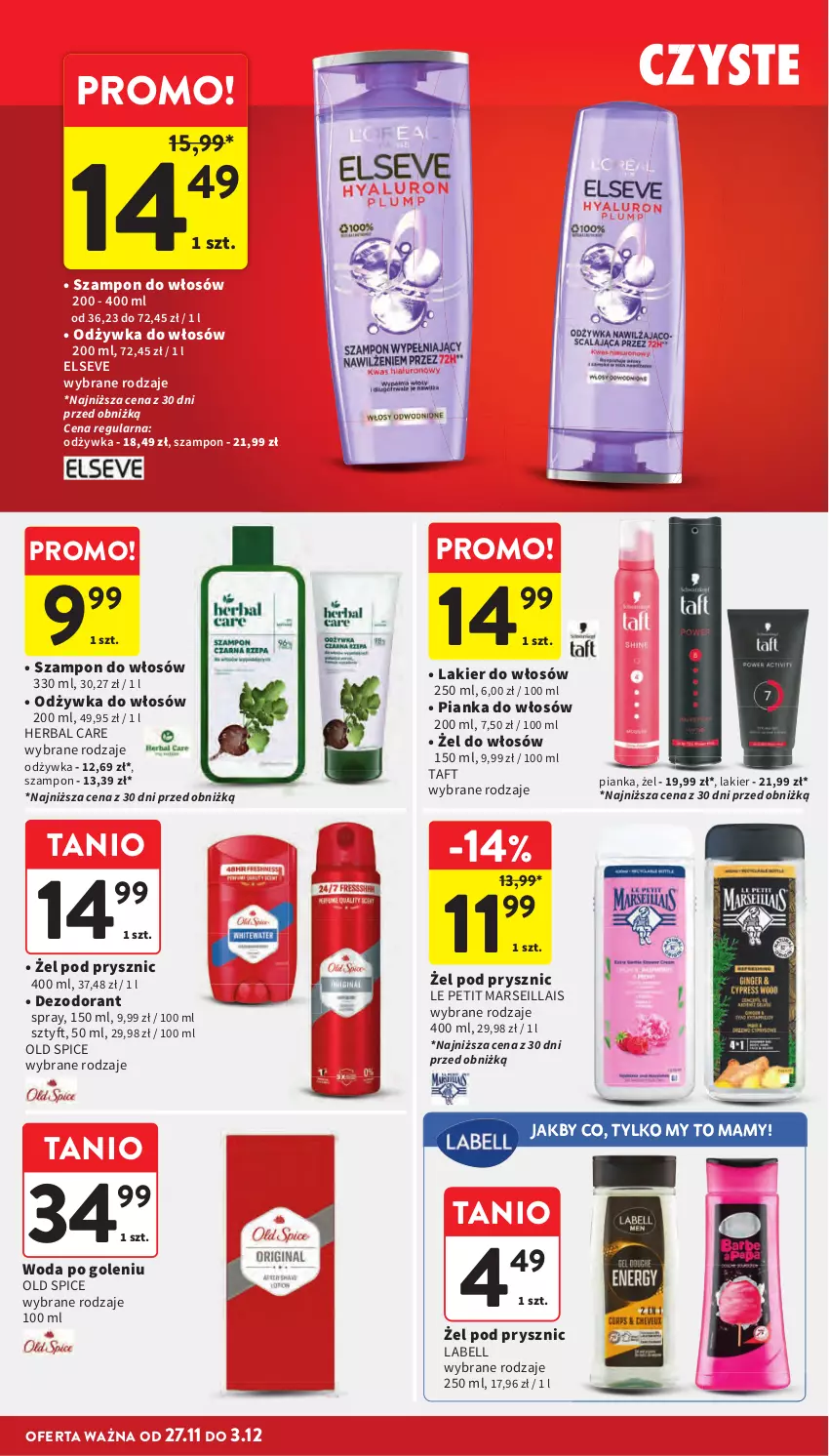 Gazetka promocyjna Intermarche - Gazetka Intermarche - ważna 27.11 do 03.12.2025 - strona 55 - produkty: Bell, Dezodorant, Elseve, Lakier, Lakier do włosów, Mars, Odżywka, Old Spice, Pianka do włosów, Szampon, Taft, Woda, Woda po goleniu