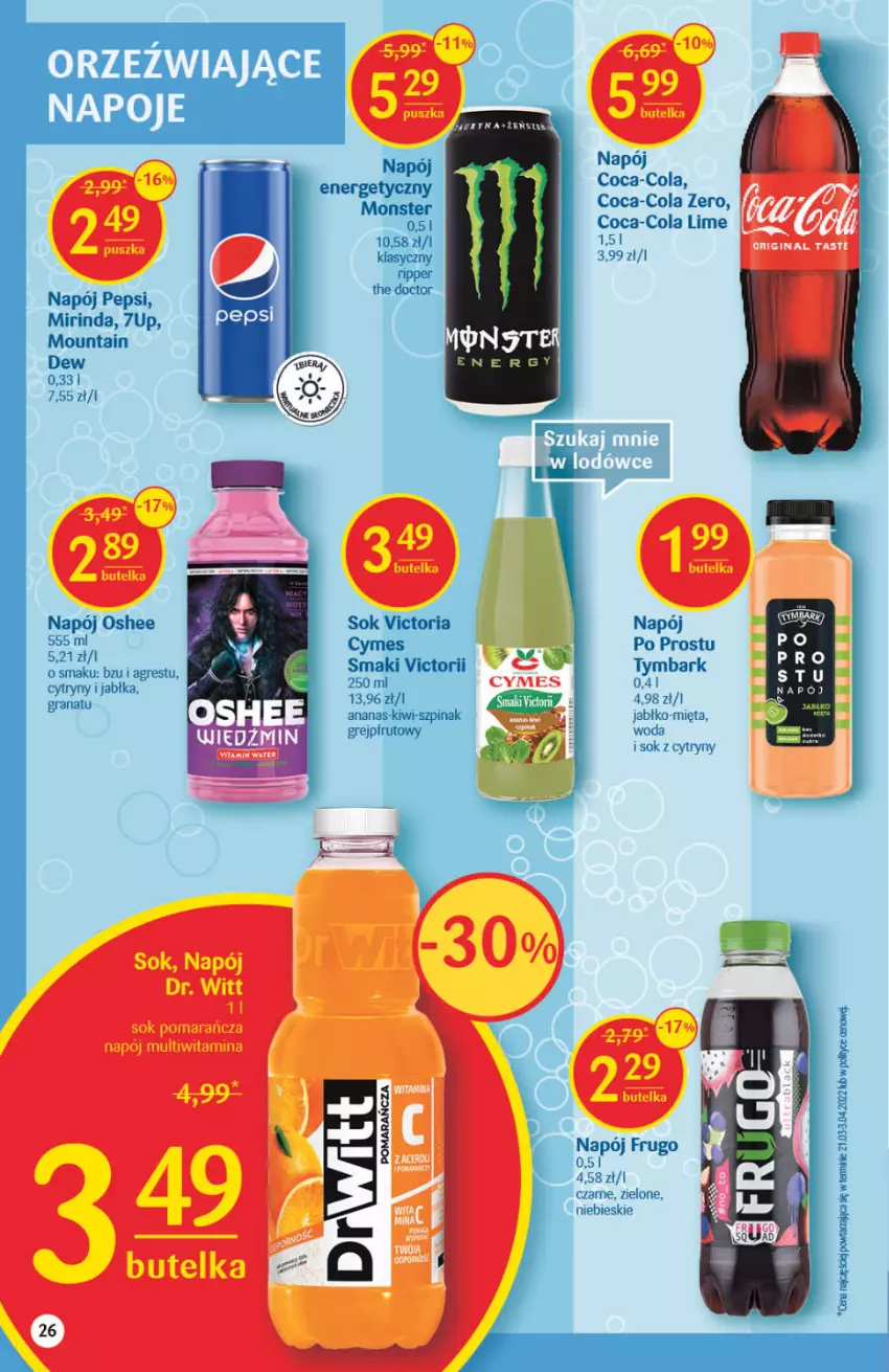 Gazetka promocyjna Delikatesy Centrum - Gazetka DC22 - ważna 09.06 do 14.06.2022 - strona 26 - produkty: 7up, Ananas, Coca-Cola, Cytryny, Gra, Granat, Gres, Jabłka, Kiwi, Mięta, Mirinda, Napój, Napój energetyczny, Oshee, Pepsi, Sok, Szpinak, Tymbark, Woda