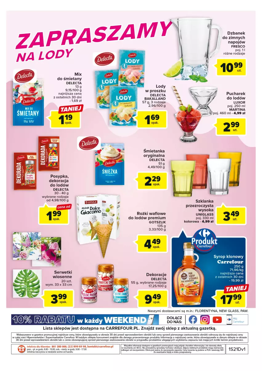 Gazetka promocyjna Carrefour - Gazetka Dla lodowych wyjadaczy - ważna 23.05 do 30.06.2023 - strona 4 - produkty: Bakalland, Delecta, Dzbanek, Fresco, Gin, Lody, Pur, Ser, Serwetki, Sok, Syrop, Szklanka