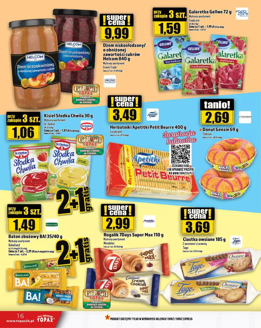 Gazetka promocyjna Topaz - Gazetka - ważna 06.06 do 12.06.2024 - strona 16 - produkty: Ba!, Bakalland, Baton, Ciastka, Ciastka owsiane, Dr. Oetker, Dżem, Gala, Galaretka, Kisiel, Rogal, Sezam, Słodka Chwila, Top