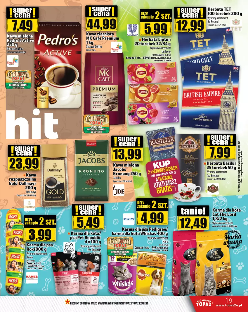 Gazetka promocyjna Topaz - Gazetka - ważna 06.06 do 12.06.2024 - strona 19 - produkty: Dallmayr, Fa, Herbata, Jacobs, Kawa, Kawa ziarnista, Lipton, Mars, Top, Whiskas