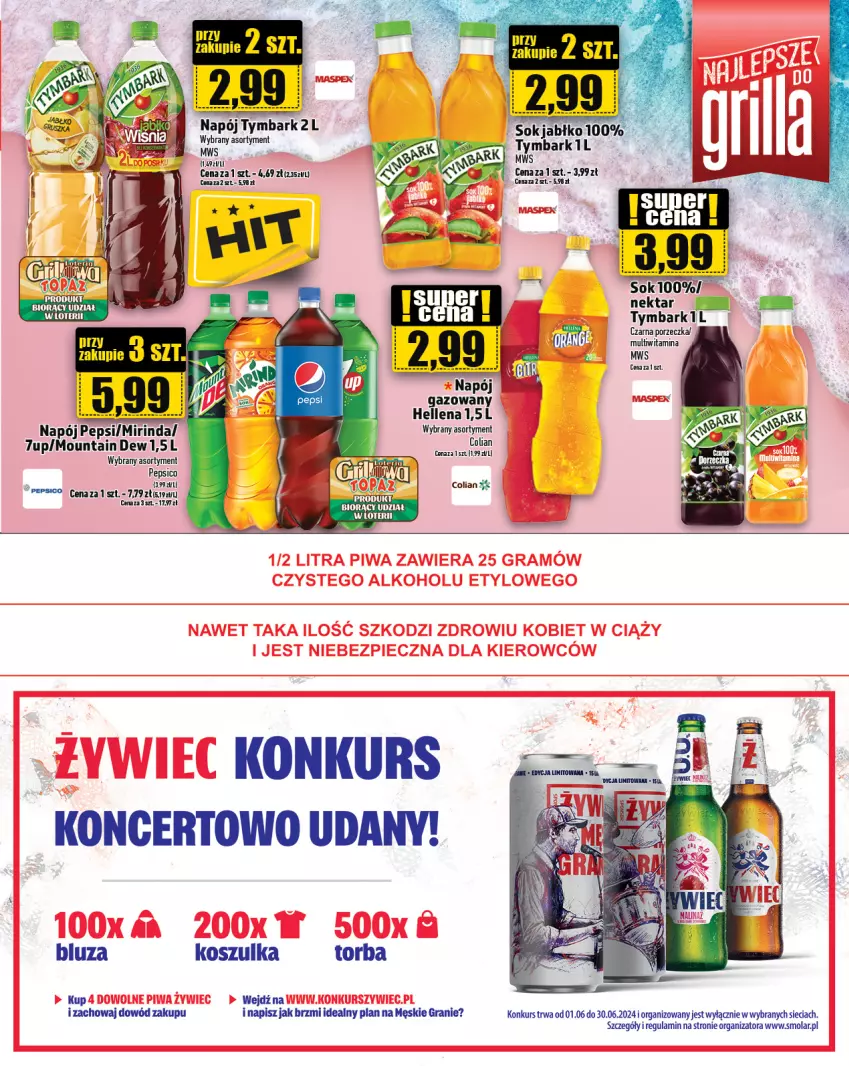 Gazetka promocyjna Topaz - Gazetka - ważna 06.06 do 12.06.2024 - strona 7 - produkty: 7up, Fa, Gra, Hellena, Kosz, Koszulka, Mirinda, Mola, Napój, Napój gazowany, Nektar, Pepsi, Sok, Tymbark