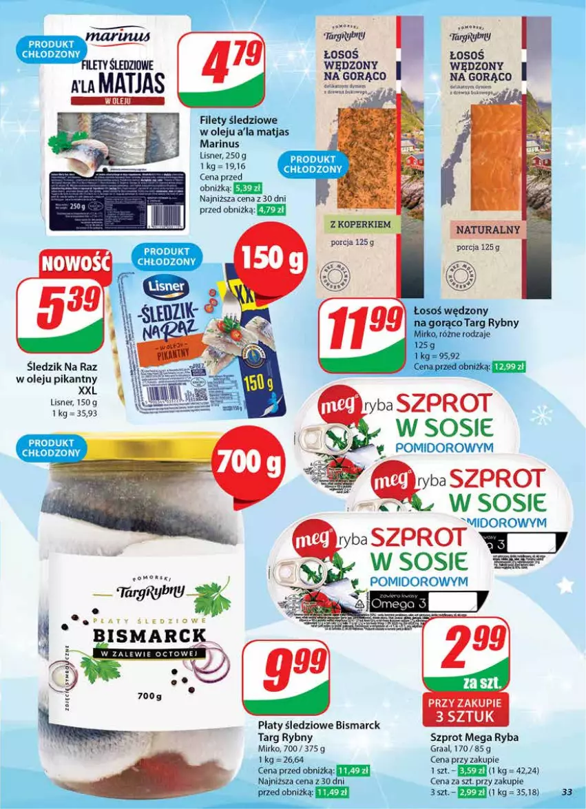 Gazetka promocyjna Dino - Gazetka 51 / 2024 - ważna 18.12 do 24.12.2024 - strona 33 - produkty: Gra, Graal, Gry, Lisner, Matjas, Olej, Płaty śledziowe, Ryba, Sos, Szprot