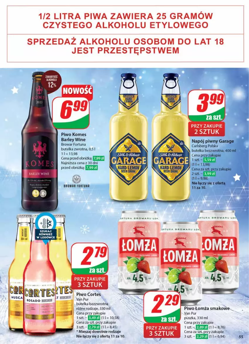 Gazetka promocyjna Dino - Gazetka 51 / 2024 - ważna 18.12 do 24.12.2024 - strona 55 - produkty: Carlsberg, Fortuna, Gra, Mus, Napój, Piwa, Piwo, Pur