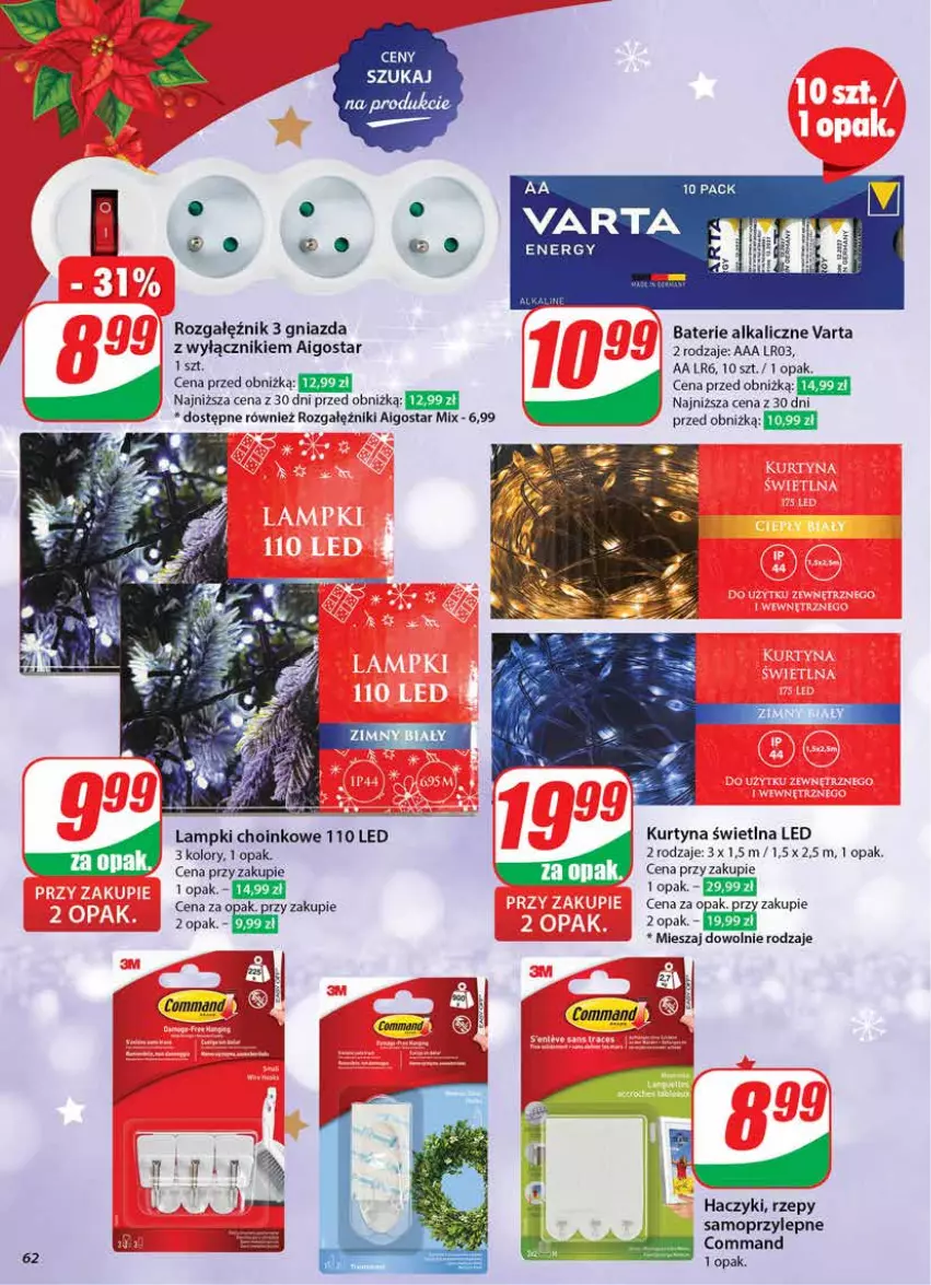 Gazetka promocyjna Dino - Gazetka 51 / 2024 - ważna 18.12 do 24.12.2024 - strona 62 - produkty: Baterie alkaliczne, Haczyk, Mop, Rozgałęźnik, Varta